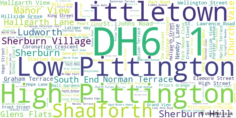 A word cloud for the DH6 1 postcode